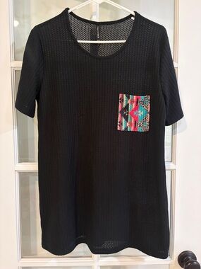 Crazy Train Black Aztec Pocket Top Large Boho Southwest